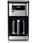 Front view of PureFlavor 14 Cup Programmable Coffee Maker With Lightning Fast Brew Touch Display Brew Over Ice Mode Flavor Carafe BrewChoice Plus