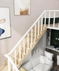 Adjustable 270 Degree Floor Mount Stair Railing With Square Metal Spindles White Banister Post For Deck Porch Or Backyard Steps Rockin Tough As Nails Iron Frame With Hella Smooth Coating And Slick Modern Appeal, view from above.