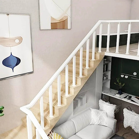 Adjustable 270 Degree Floor Mount Stair Railing With Square Metal Spindles White Banister Post For Deck Porch Or Backyard Steps Rockin Tough As Nails Iron Frame With Hella Smooth Coating And Slick Modern Appeal, view from above.