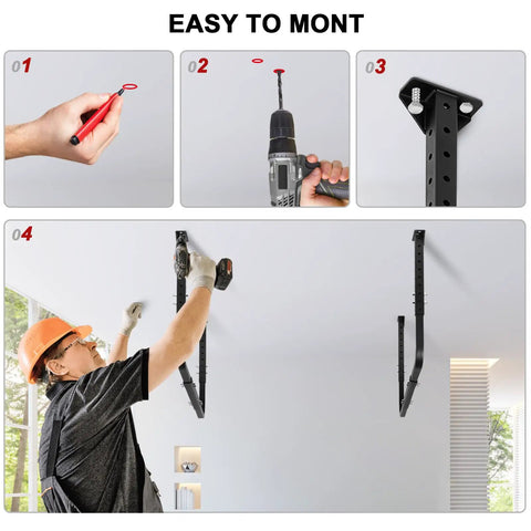 Installation steps of Adjustable Ceiling Storage Rack For Garage Overhead Shelf Bracket Heavy Duty Steel Construction