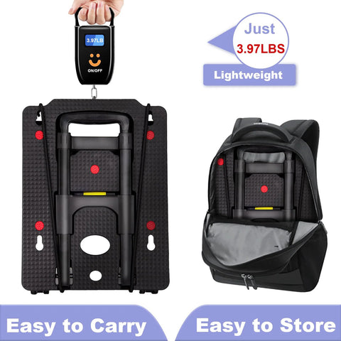 Jogtlyer folding hand truck, black with four swivel wheels, compact for luggage and travel.