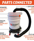 Premium Cyclone Dust Collector Kit With Reinforced Five Gallon Bucket And Rock Solid Rolling Dolly For Shop Vacs showing connected parts.