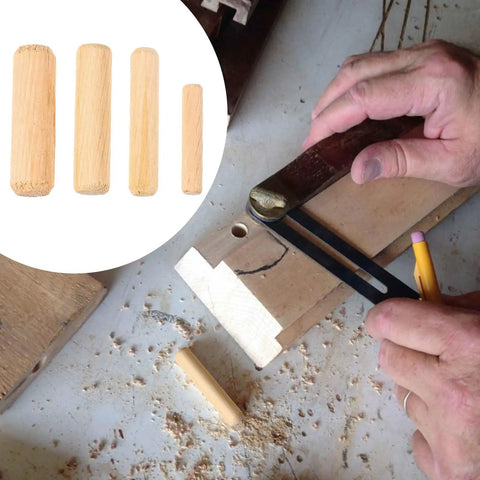 Wooden Dowel Pins Set 500 Pcs Assortment Fluted Beveled Hardwood Dowels for Woodworking and Furniture Assembly used in carpentry.