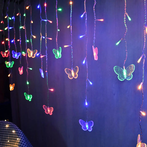 Butterfly Curtain Lights 13ft 96 LED Fairy String with Remote 8 Modes Multicolor Vibe for Bedroom and Party Decor