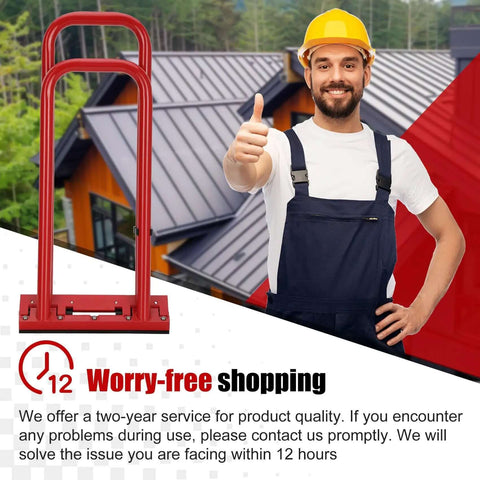 Hand Seamer For Standing Seam Roofing 1.5 Inch Vertical Seams Portable Manual Seaming Tool alongside a smiling construction worker in front of metal panels and roofing
