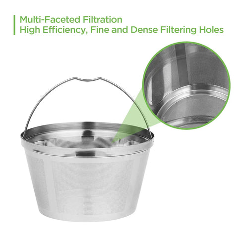 8-12 Cup Reusable Filter Basket For Basket Style Coffee Makers, Dishwasher Safe 18/8 Stainless Steel with filtering holes