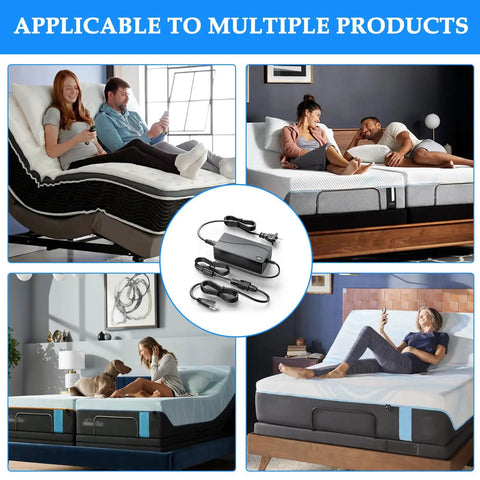 Adjustable Bed Base Must Have Power Supply Kit Replacement For Ergo Extend Sealy Ease And Serta New Generation Bed Bases With 3 Piece Switching Unit DC 29V 2A Adapter Cord Charger Includes AC Cable in various bedroom settings