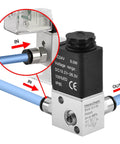Electrical Pneumatic Solenoid Valve 3V1-06 With 24VDC Coil, PT1/8 Inch Port, 3/2 Way Normally Closed, installed in piping system