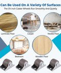 Superb One Inch Mini Caster Wheels Set Of Four Low Profile Rolling Casters on various surfaces including carpet and wood.