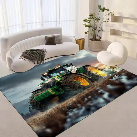Farm Tractor Rug 3 By 5 Ft For Living Room And Bedroom, Super Cozy Ultra Soft Flannel Surface, Stain Resistant, Machine Washable Carpet