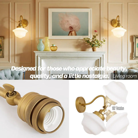 SongCiLT Vintage Sconce Wall Lighting with Milk White Glass Shade in elegant living room setting with gold accents.