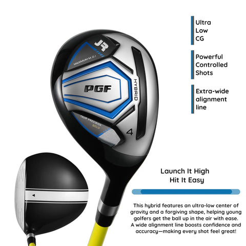 Gold TP JR Junior Golf Club Set For Kids Right Handed 56 To 63 Inches Black Hybrid Club Head with Alignment Guide