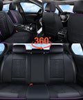 Premium Nappa Leather Car Seat Covers Full Set With Waterproof Protection For 5 Seats Black And Purple high-density foam padding