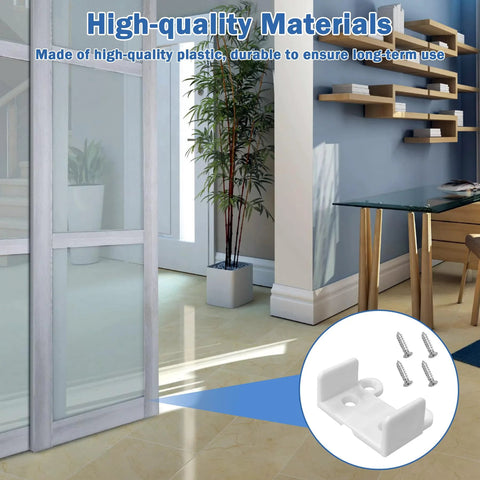 2 Pack Sliding Closet Door Floor Guides For 1 3 8 Inch Doors White Includes 8 Screws N 6565 Replacement Part Durable Easy Install Kit For Smooth Operation And Long Lasting Performance shown in modern interior.