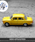 Zero Drama Rc Car Screw Repair Kit With Super Tough Storage Case Rust Proof Mini Fasteners For Remote Control Hobbyists next to a yellow toy car.