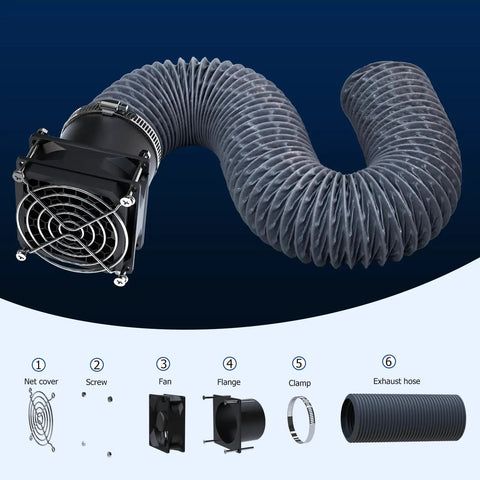 Low Key Quiet Fume Extraction Kit For 3D Printer Enclosure With Low Noise Exhaust Fan, 70mm retractable hose, and components