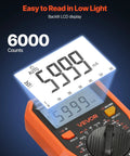 All In One Digital Multimeter TRMS 6000 Count DC AC Voltmeter And Current Tester With backlit LCD display showing 5999 mA.