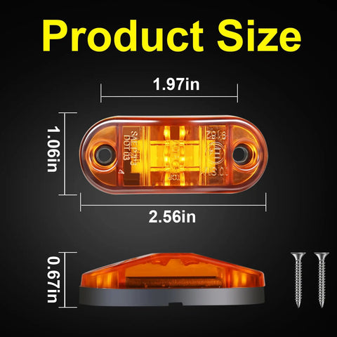 LED Trailer Lights Kit Front Rear Side Marker Clearance Indicators Set 20 Lamps Amber And Red Waterproof 2.5 Inch DC 12 24V Universal For RV Camper Truck Van Boat with size dimensions displayed