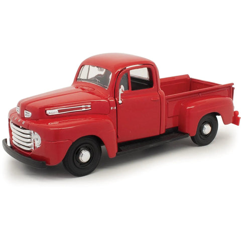 1948 Ford F-1 Pickup Diecast Model Car One Twenty Fifth Scale Red With Openable Doors And Tailgate Free Wheel Action Realistic Detailing