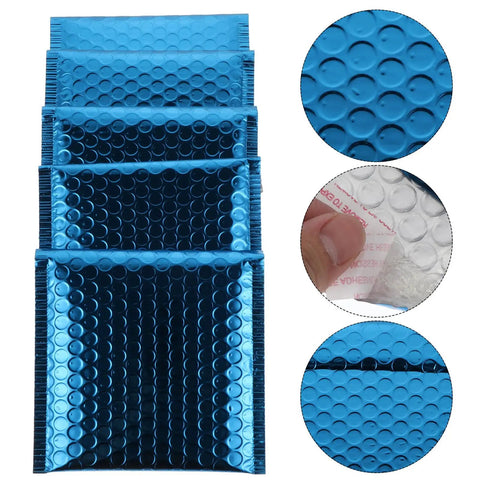 Blue Aluminum Film Bubble Mailers 50 Count, Built Tough Padded Envelopes With Self Sealing, Lightweight Shipping Mailers stack image