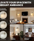Peel and Stick Sconces Set of 2 Brushed Nickel,Detachable Battery Operated Wall Sconce With 10000mah Rechargeable Bulbs,12 RGB Battery Sconce With Remote,Renter Friendly Wall Lamps for Bedroom,Hallway in different room settings.
