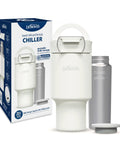 Vacuum Insulated Stainless Steel Baby Formula And Breast Milk Chiller Tumbler With Cooling Insert Keeps Milk Ice Cold On The Go For Parents Riding The Daily Grind Or Hitting The Road In Arctic White, 590ml size and portable design.