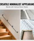 Industrial Beefy Pipe Stair Handrail System, 10 Ft Length, 3 Piece Carbon Steel Handrails on Wooden Stairs