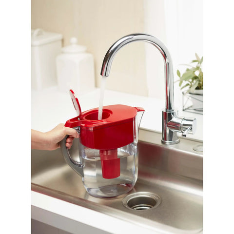 Red 10 Cup Water Filter Pitcher For Tap Water BPA Free Lasts About 2 Months Per Filter Easy Pour Design Great Tasting Hydration