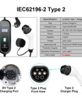 Heavy Duty Portable Ev Charger 3.5Kw 16A Type 1 J1772 showing type 2 plug details and specifications for electric vehicle charging.