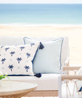 Coastal Hampton Style Outdoor Indoor Pillow Cover 20x20 Water Resistant Blue Stripe for Backyard Patio and Couch Decor with Invisible Zipper and Piping
