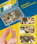 Heavy Duty Self Drilling Drywall Anchors And Screws Kit Featuring 50 Pieces Of Tough Carbon Steel Fasteners in a transparent container.