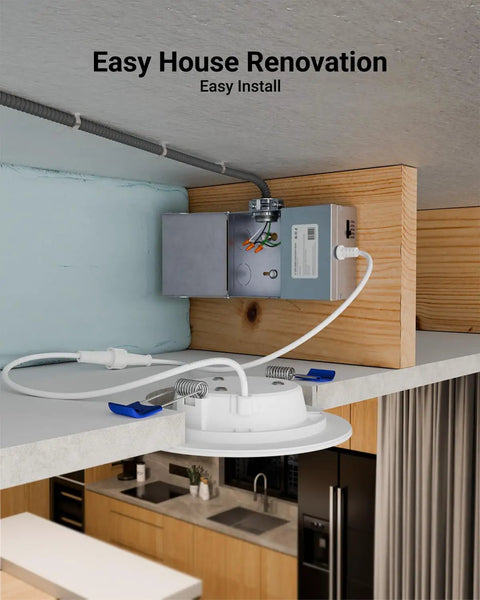 Installation of 24 Pack 4 Inch LED Recessed Downlights With Junction Box - Canless Slim Ceiling Lights in kitchen ceiling