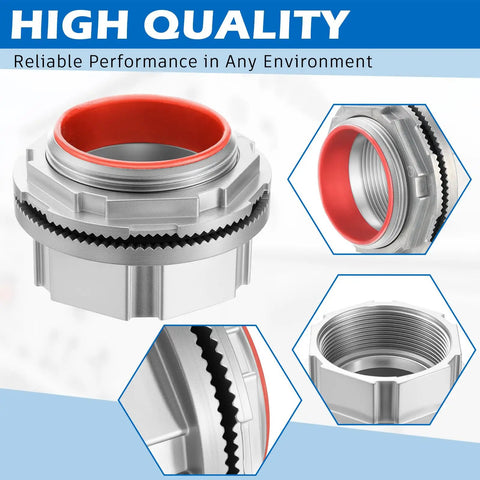 Pro Level Rock Solid 2 Piece Pack Of 2 Inch Watertight Conduit Hub Fittings showcasing metal construction and rubber O ring for outdoor wiring.