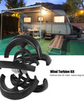 Beefy 1200W Vertical Axis Wind Turbine Kit With 12V Controller For Boats Terraces And Cabins Five Blade Reinforced Nylon Design For Quiet Safe Power On The Go shown in front of mobile home at night.