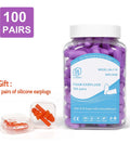 Small Foam Ear Plugs For Tiny Ear Canals, 100 Pairs Ultra Soft Noise Blocking For Sleep, Study, Work, Travel, Purple For Women Teens, Latex Free And PVC Free, Soft Slow Rebound Foam For All Night Comfort in a jar with gift silicone ear plugs