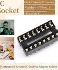 10Pcs 16P DIP IC Socket Solder Type 2.54mm Pitch Dual Row Flat Pin Adapters For DIP ICs High Temperature Rating From 40C To 105C