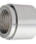 Slick One Half Inch NPT Female Weld Bung Nut With A Clean Flush Step Crafted From Rock Solid USA Billet Aluminum close-up showing details.