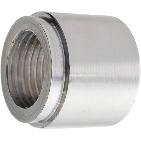 Slick One Half Inch NPT Female Weld Bung Nut With A Clean Flush Step Crafted From Rock Solid USA Billet Aluminum close-up showing details.