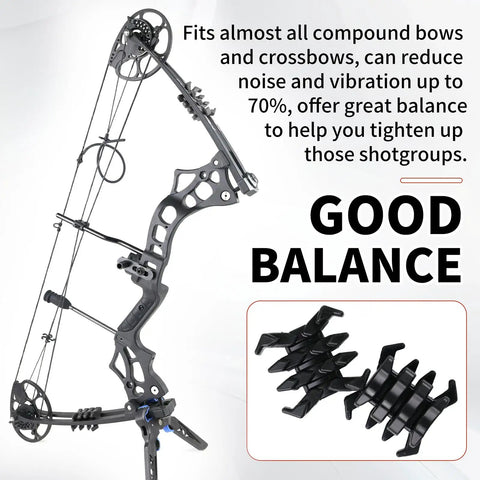 Go To Archery Bow Limb Stabilizer Pair for Compound Bow and Crossbow with vibration dampeners, black design on bow limbs