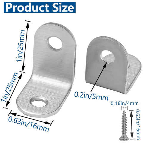 Dimensions of 20 Pack Stainless Steel L Shaped Corner Braces 1 Inch By 1 Inch Right Angle Fasteners for Wood Furniture Projects