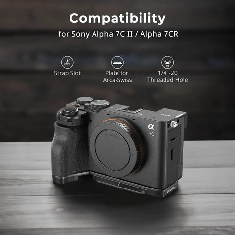 L Shape Handgrip For Sony Alpha 7C II And A7CR With Arca Quick Release Plate Lightweight Silicone Side Handle shown on camera