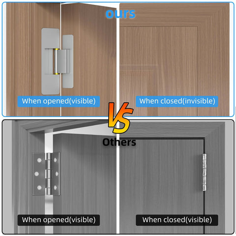 Comparison of ultra-thin concealed door hinges 2 pack for secret doors invisible hinges that are adjustable quiet and smooth.