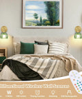 Vintage Wireless Rechargeable Led Wall Sconce Set Of Two Featuring Remote Dimmable Switch And Sleek Gold Finished Green Tulip Glass Shade For Bedroom Living Room, stylishly illuminating a cozy bedroom.