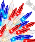 Patriotic String Lights Kit With Red White Blue Mini Lights On White Wire, 19.6 Feet, 100 Count, UL Listed, IP44 Water Resistant