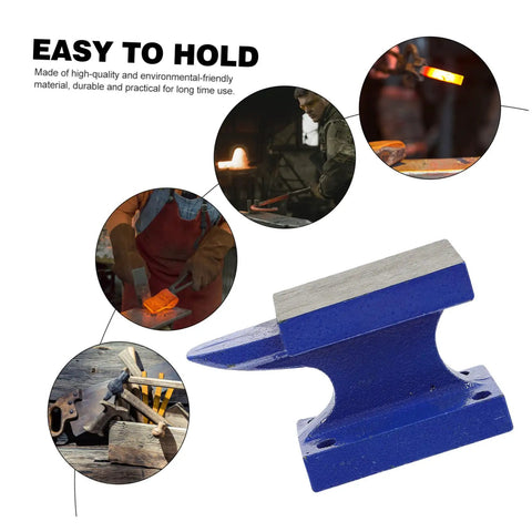 Heavy Duty Horn Pad Tool For Blacksmithing And Jewelry Making with blue durable horn block, used for shaping and riveting metal projects