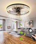Low Profile Fandelier Ceiling Fan With Light And Remote, 19.7 Inch Flush Mount, bladeless LED in living room view
