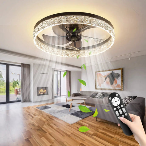 Low Profile Fandelier Ceiling Fan With Light And Remote, 19.7 Inch Flush Mount, bladeless LED in living room view