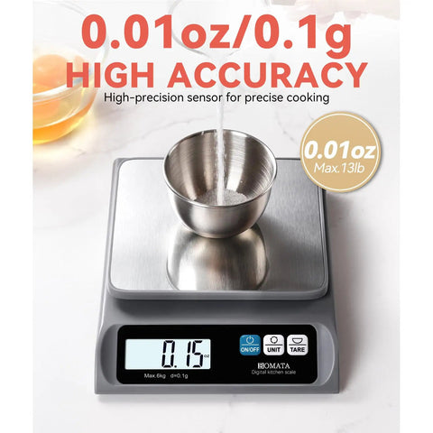 Must Have Digital Kitchen Scale With 13lb Capacity And 0.1g Precision Removable Stainless Steel Pan Backlit LCD Display