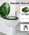 Round Tropical Rainforest Stream Dense Green Jungle Misty Toilet Seat with resin material and stainless steel hinge in bathroom setting.