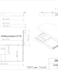 Technical drawing of Under Desk Slide Out Pencil Drawer For Office, 15 Inch Wide Black Storage Organizer With Ball Bearing Slides
